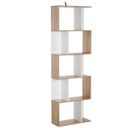 Bibliothèque étagère meuble de rangement design contemporain en S 5 étagères 60L x 24l x 185H cm coloris chêne blanc