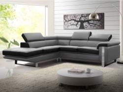 Canapé d'angle en cuir MYSTIQUE - Bicolore Noir et gris - Angle gauche