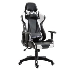 Chaise de bureau GAMING fauteuil ergonomique avec coussins, siège style racing racer gamer chair, revêtement synthétique noir/blanc