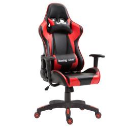 Chaise de bureau GAMING fauteuil ergonomique avec coussins, siège style racing racer gamer chair, revêtement synthétique noir/rouge