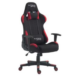 Chaise de bureau gaming SWIFT fauteuil ergonomique avec coussins, siège style racing racer gamer chair, revêtement tissu noir/rouge