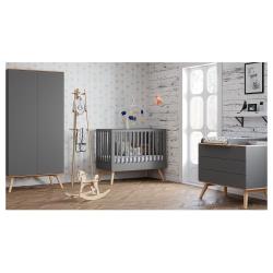 Chambre complète lit bébé 60x120 - commode à langer - armoire 2 portes Nature - Gris