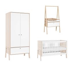 Chambre complète lit bébé 60x120 - commode évolutive - armoire 2 portes Spot - Blanc