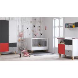 Chambre complète lit évolutif 70x140 - commode à langer - armoire 2 portes Concept - Rouge