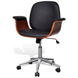 Fauteuil chaise siège de bureau luxe pivotant ergonomique avec accoudoir bois et noir