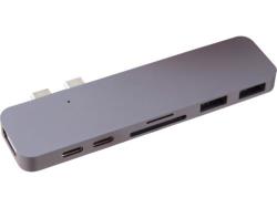 Adaptateur 7-en-2 HyperDrive Duo 2 ports Thunderbolt 3 Gris sidéral pour MacBook Pro Touch Bar