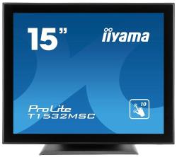 iiyama ProLite T1532MSC-B5AG - Ecran LED - 15 - écran tactile - 1024 x 768 - TN - 370 cd/m2 - 700:1 - 8 ms - HDMI, VGA, DisplayPort - haut-parleurs - noir