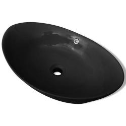 Lavabo ovale en céramique noire de luxe avec trop-plein 59 x 38,5 cm
