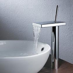 Robinet salle de bain effet cascade style contemporain fini en chrome