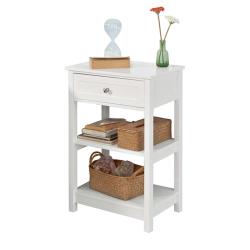 Table de Chevet Bout de Canapé Table d'Appoint avec 1 tiroir et 2 étagères de rangement - Blanc FBT46-W SoBuy