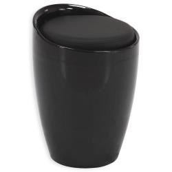 Tabouret DANIEL pouf rond coffre de rangement panier à linge siège avec assise rembourrée noir, structure en plastique noir