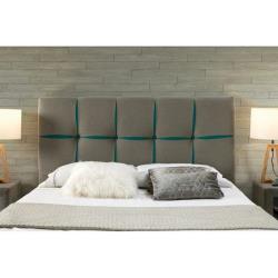 Tête de lit pour lit 140cm en tissu gris et turquoise GUILLAUME