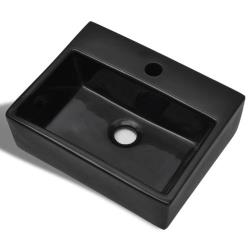 Vasque rectangulaire à trou Noir en céramique pour salle de bain