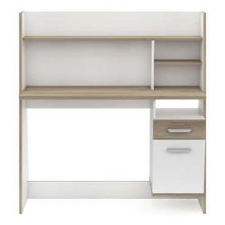 Bureau 1 portes+1 tiroir BUALY coloris Blanc et chêne Kronberg