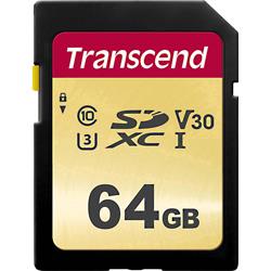 Transcend Premium 500S Carte SDXC 64 Go Class 10, UHS-I, UHS-Class 3, v30 Video Speed Class