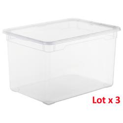 Lot de 3 boîtes de rangement plastique SUNDIS Clear box MAXI 46L
