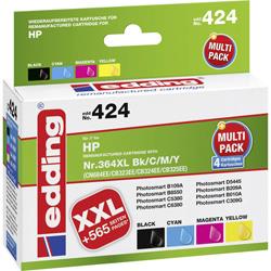 Edding Encre remplace HP 364, 364XL compatible pack bundle noir, cyan, magenta, jaune edding 424 EDD-424