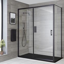 Hudson Reed - Cabine de douche d'angle à porte coulissante avec receveur de douche - Noir - Tailles multiples - Nox