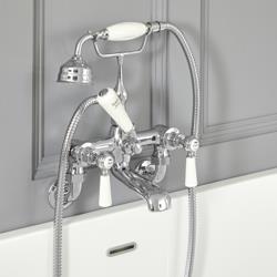 Hudson Reed - Mélangeur bain douche mural rétro - Commandes leviers - Chromé et blanc - Elizabeth
