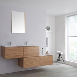 Hudson Reed - Meuble double vasque salle de bain chêne & blanc - Design Newington 4 tiroirs - 180cm