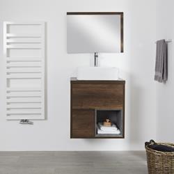 Hudson Reed - Meuble salle de bain chêne foncé avec vasque à poser - 60cm - 2 tiroirs & niche