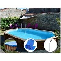 Kit piscine bois Sunbay Safran 6,37 x 4,12 x 1,33 m + Bâche hiver + Bâche à bulles + Douch