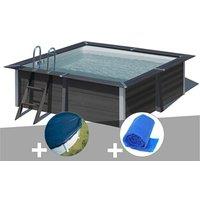 Kit piscine composite Gré Avant-Garde carrée 3,26 x 3,26 x 0,96 m + Bâche hiver + Bâche à bulles