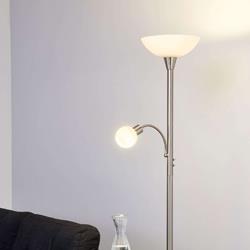 Lampadaire LED Elaina à 2 lampes nickel mat - Lindby