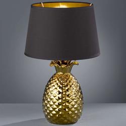 Lampe à poser Pineapple en tissu noir-or, 45cm - Reality Leuchten
