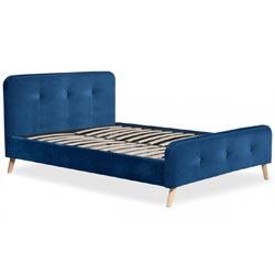 Lit scandinave avec tête de lit et sommier 140x190cm Velours Bleu MERRYN