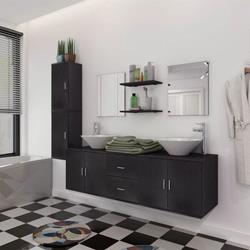 Meuble de salle de bain 11 pcs avec lavabo et robinet Noir - VIDAXL