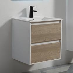 Meuble de salle de bain 2 Tiroirs - Blanc et Chêne Gris - Vasque - 60x46 cm - Scandinave - RUE DU BAIN
