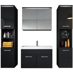 Meuble de salle de bain de Paso xl 80x40cm lavabo Noir brillant armoire miroir - BADPLAATS