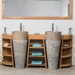 Meuble de salle de bain en teck Florence double 180cm + vasques gris - WANDA-COLLECTION