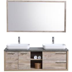 Meuble de salle de bain Vermont 150cm lavabo nature wood miroir - BADPLAATS