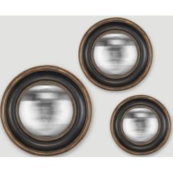 Ensemble 3 miroirs muraux ronds 'Convexe', Emde - Couleur - Noir