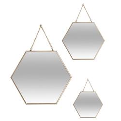 3 miroirs hexagonaux avec chaîne or