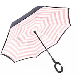 Parapluie à ouverture inversée - Noir et rayures roses et blanches