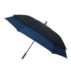 Parapluie long à monture innovante - Poignée droite - Diamètre 128 cm - Résistant au vent - Noir et bleu