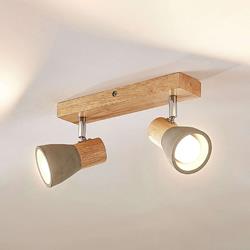 Plafonnier Filiz en bois et béton à ampoules LED - Lindby