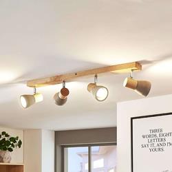 Plafonnier LED Filiz en bois à 4 lampes avec béton - Lindby