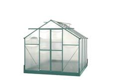 Serre jardin alu verte / polycarbonate 4 mm / 7,56 m2 / avec base + 2 fenêtres de toit - F