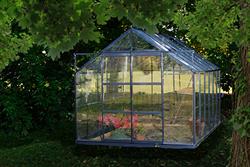 serre jardin sekurit verre trempé 8.88m² noir avec base - CHALET & JARDIN