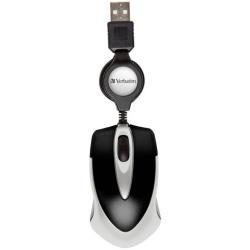 Verbatim Go Mini Souris USB optique avec enrouleur de câble noir, métallique